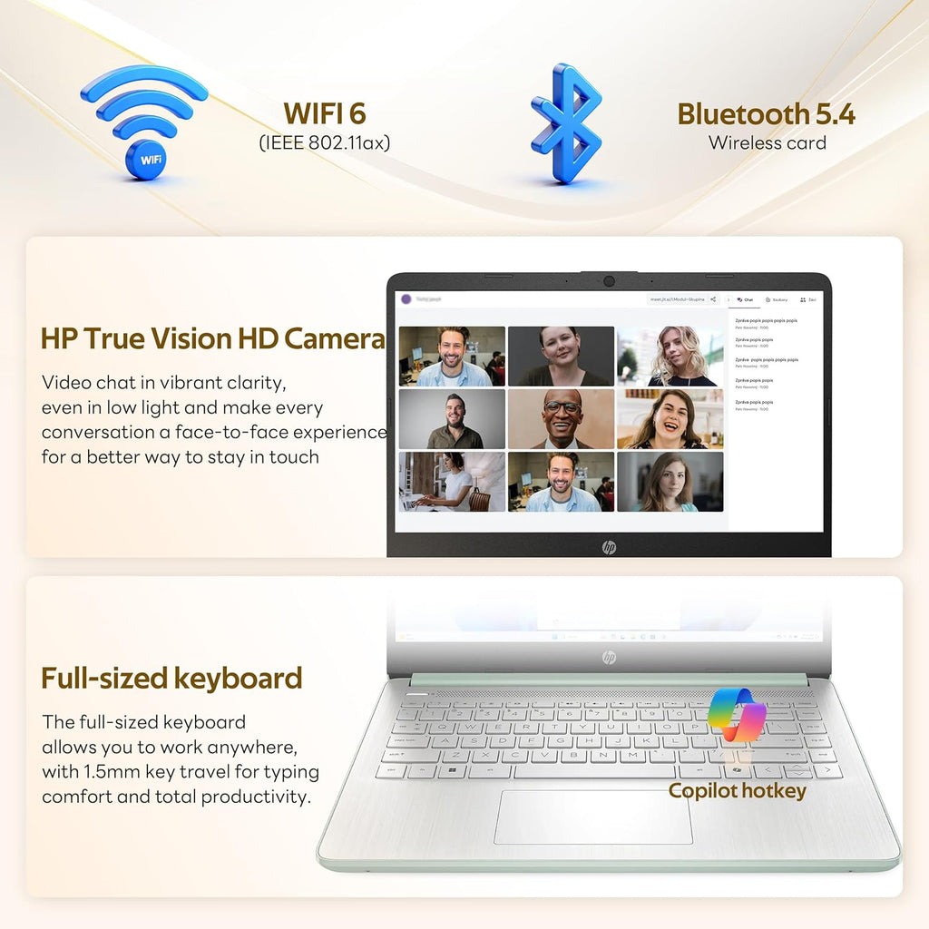 HP Stream 14" HD Laptop with AI Copilot, Intel Processor N150, 4GB RAM, 1.12TB Storage (128GB UFS + 1TB Docking Station Set), Intel Graphics, 1 Year Office 365, Wi-Fi 6, Win 11, Green