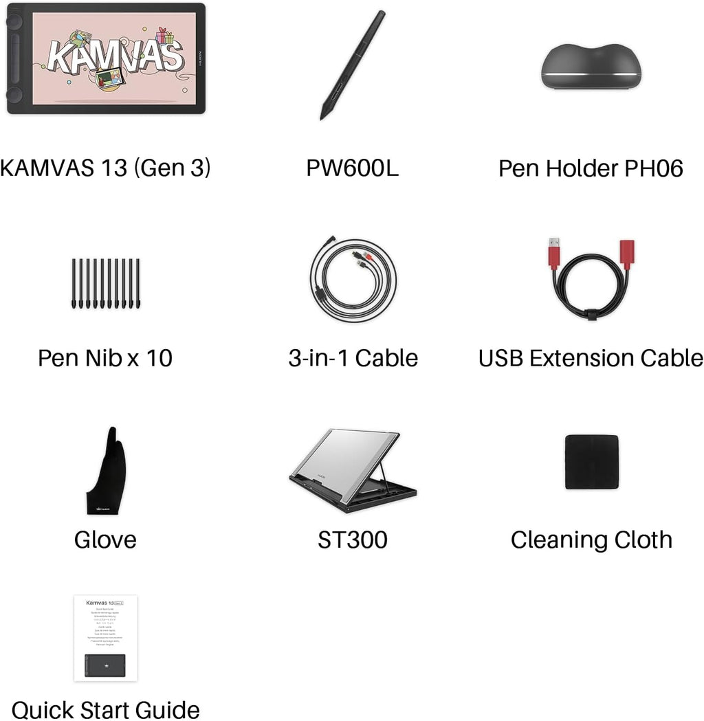 HUION Kamvas 13 (Gen 3) Drawing Tablet with Screen,13.3" Full-Laminated Art Tablet with Anti-Sparkle Canvas Glass 2.0, 99% sRGB, PenTech 4.0, 16384 Pen Pressure, Dual Dial for PC, Mac, Android, Black