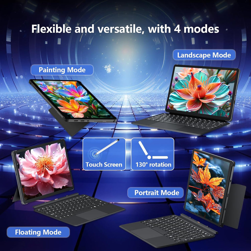 10.1" 2 in 1 Tablet/Laptop Computer, 12GB RAM+256GB SSD, Touchscreen Laptops with Stylus and Keyboard, M3-8100Y Processor(up to 3.40GHz), Backlit Keyboard,WiFi 5, BT 5, HDMI, Dual Camera