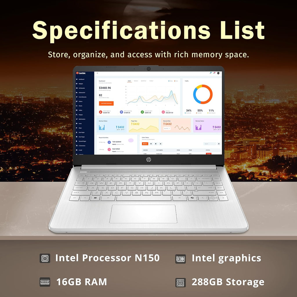 HP Stream 14" HD BrightView Laptop, Intel Celeron N4120, 16GB RAM, 288GB Storage (128GB UFS + 160GB Docking Station Set), Intel UHD Graphics, 720p Webcam, Wi-Fi, 1 Year Office 365, Win 11 S, Silver