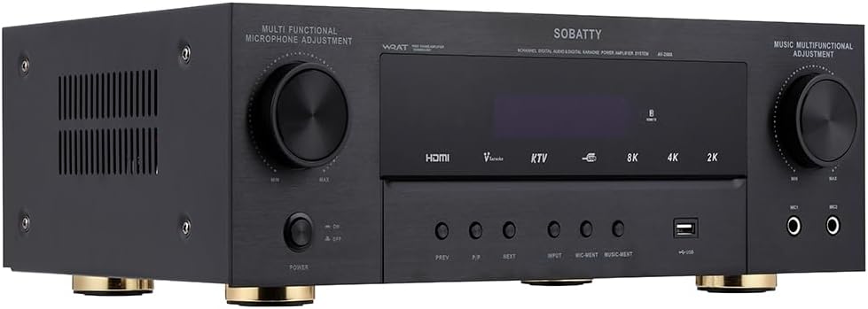 Stereo Receivers,5.1 Channels Audio Amplifier with HDMI,Optical/Coaxial,Bluetooth/USB,RCA,AC-3 Input,Subwoofer Output for Karaoke,Home,Theater Speakers(Non-Dolby/DTS)