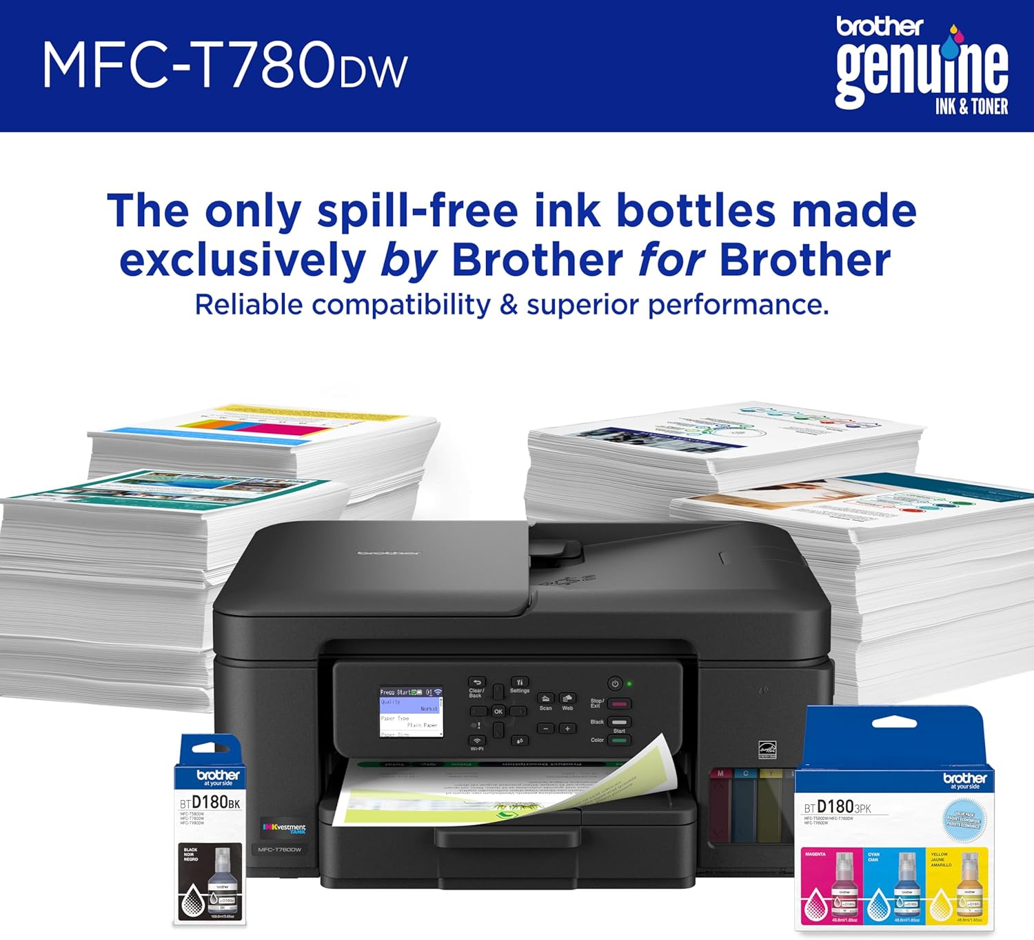 Brother INKvestment Tank 780 Wireless Color Inkjet All-in-One Printer with Duplex Printing | Includes up to 3 Years of Ink in-Box(1) and a 3-Year Limited Warranty(2) (MFC-T780DW)