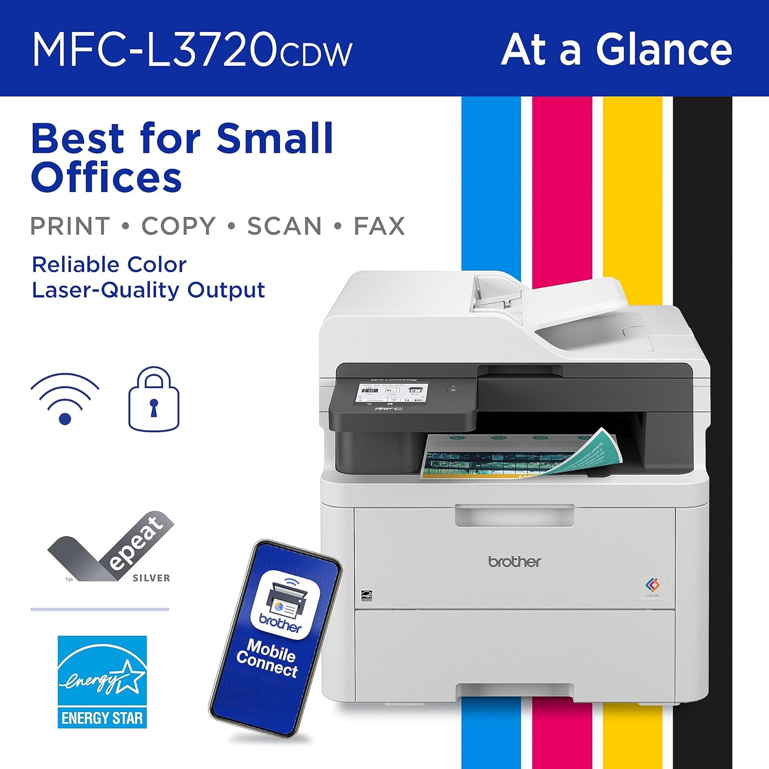 Brother MFC-L3720CDW Wireless Color Laser Printer with Scanner, Copier and Fax | Auto Duplex and 250-Sheet Capacity | Includes Refresh Subscription Trial(1). Amazon Dash Replenishment Ready