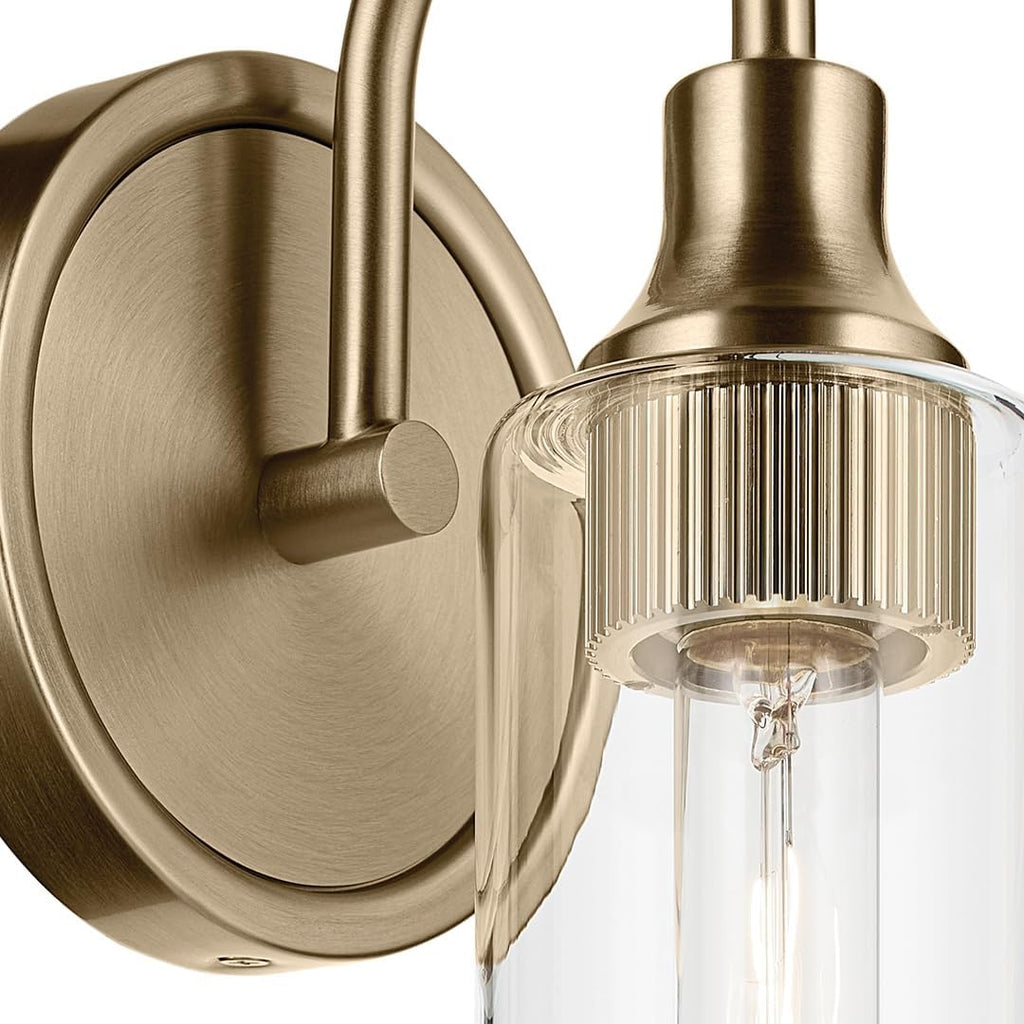Kichler Kavi 5" 1-Light Wall Sconce Bathroom Vanity Light with Clear Glass in Champagne Bronze, Damp Rated for Bathroom, Powder Room, Kitchen, Hallway, Bedroom (5" W x 13" H), 55209CPZ