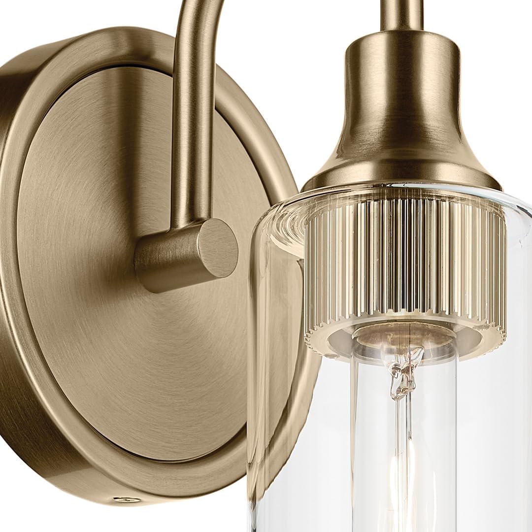 Kichler Kavi 5" 1-Light Wall Sconce Bathroom Vanity Light with Clear Glass in Champagne Bronze, Damp Rated for Bathroom, Powder Room, Kitchen, Hallway, Bedroom (5" W x 13" H), 55209CPZ