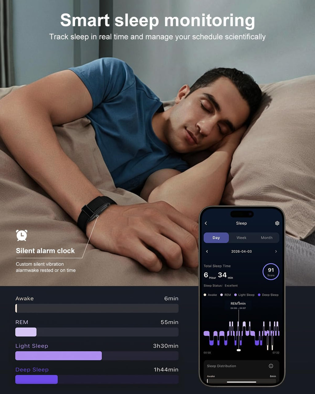 Fitness Trackers Smart Wristband with Hidden Screen(Wrist-Raise Screen Activation) Activity & Sleep Tracker with Heart Rate/HRV/Blood Oxygen, Vibration Alerts, Free APP (Black, Adult Size)