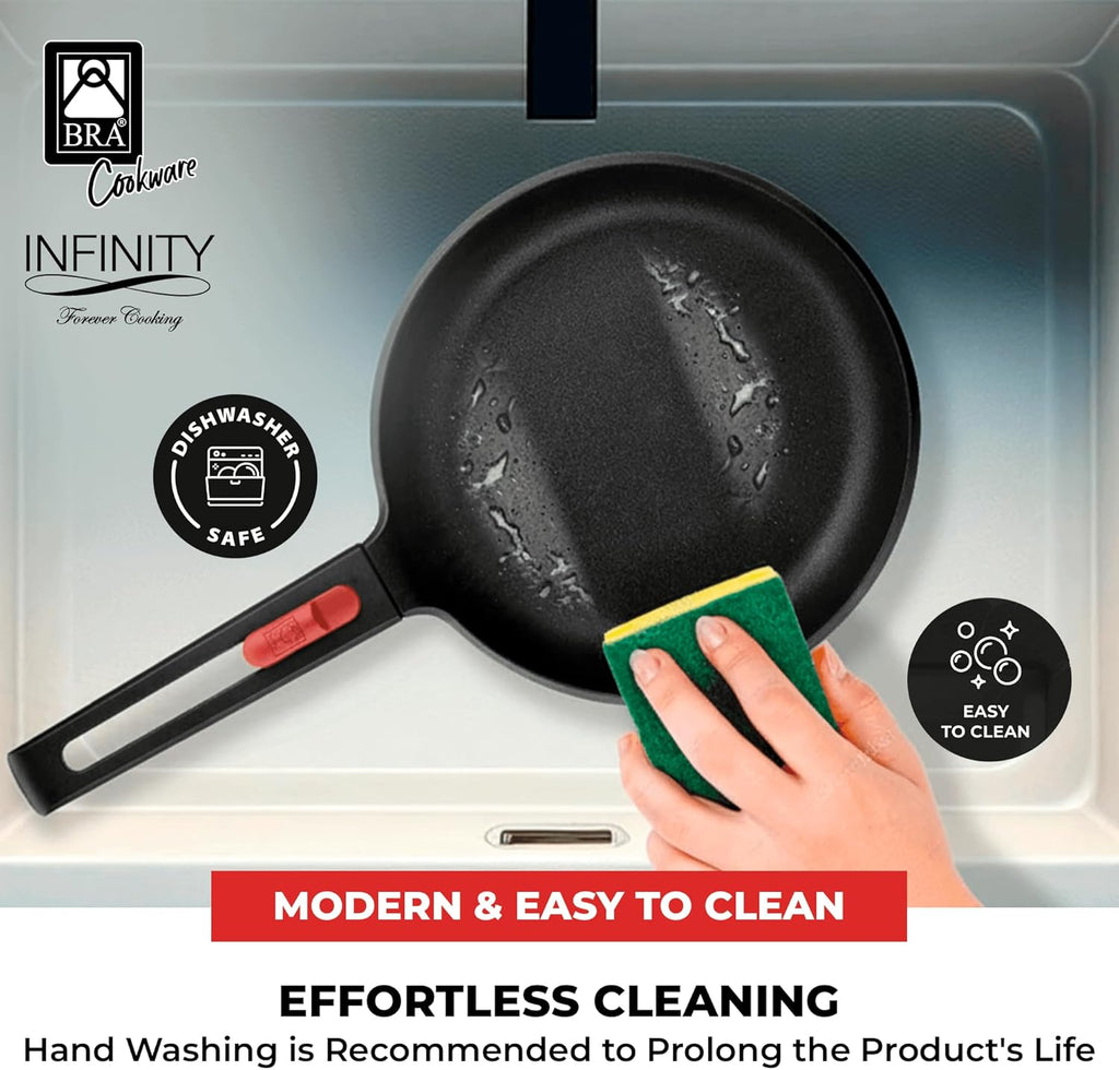 BRA COOKWARE Infinity 3-Piece Nonstick Frying Pan Set | 8, 9.5 & 11 Inch Cast Aluminum Skillet Set | Removable Handle | PFOA/PFAS Free Fry Pans | All Cooktops incl. Induction | Oven Safe Skillets