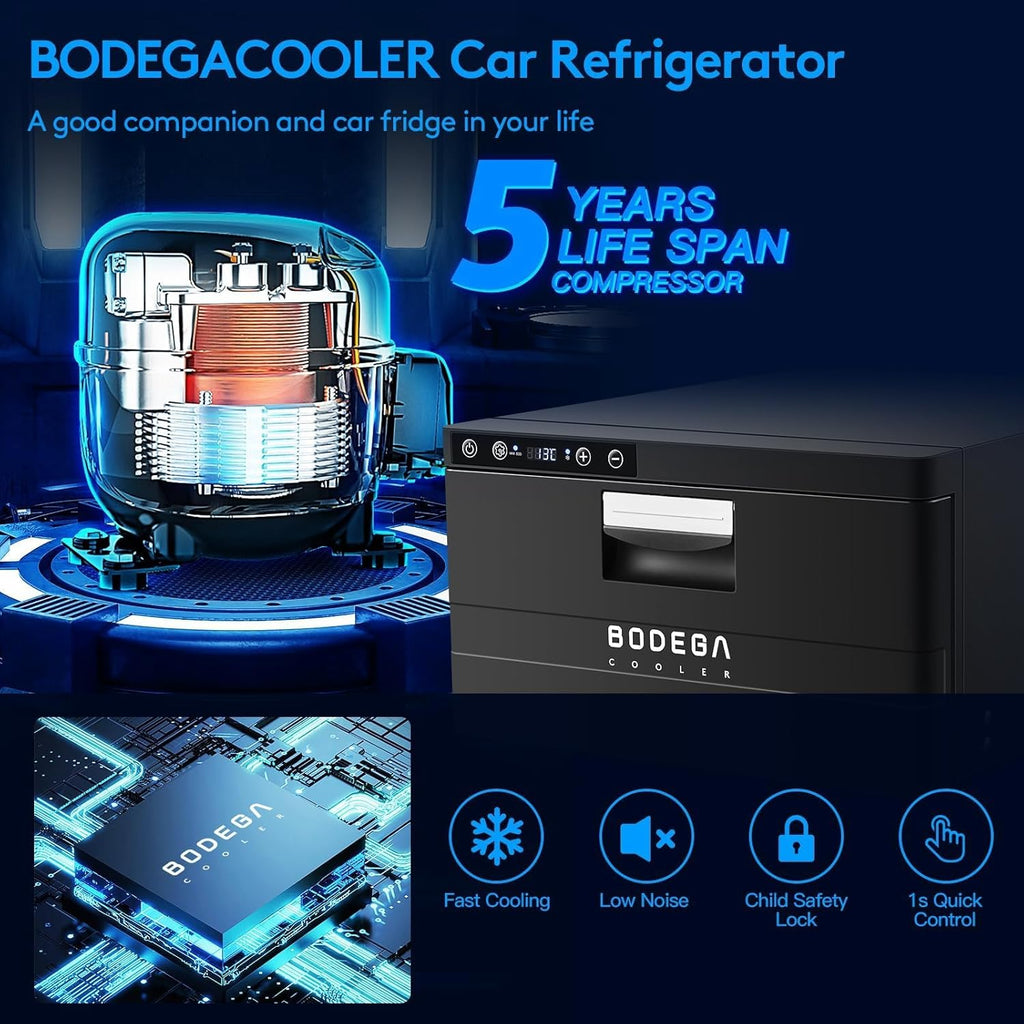 BODEGACOOLER 12 Volt Drawer Refrigerator, 33Quart(31L) RV Fridge Freezer APP Control, Portable Refrigerator (-4℉-68℉), Car Cooler for Travel ,Camping, Road Trips Tailgating, Truck, Van, SUV 12/24V DC