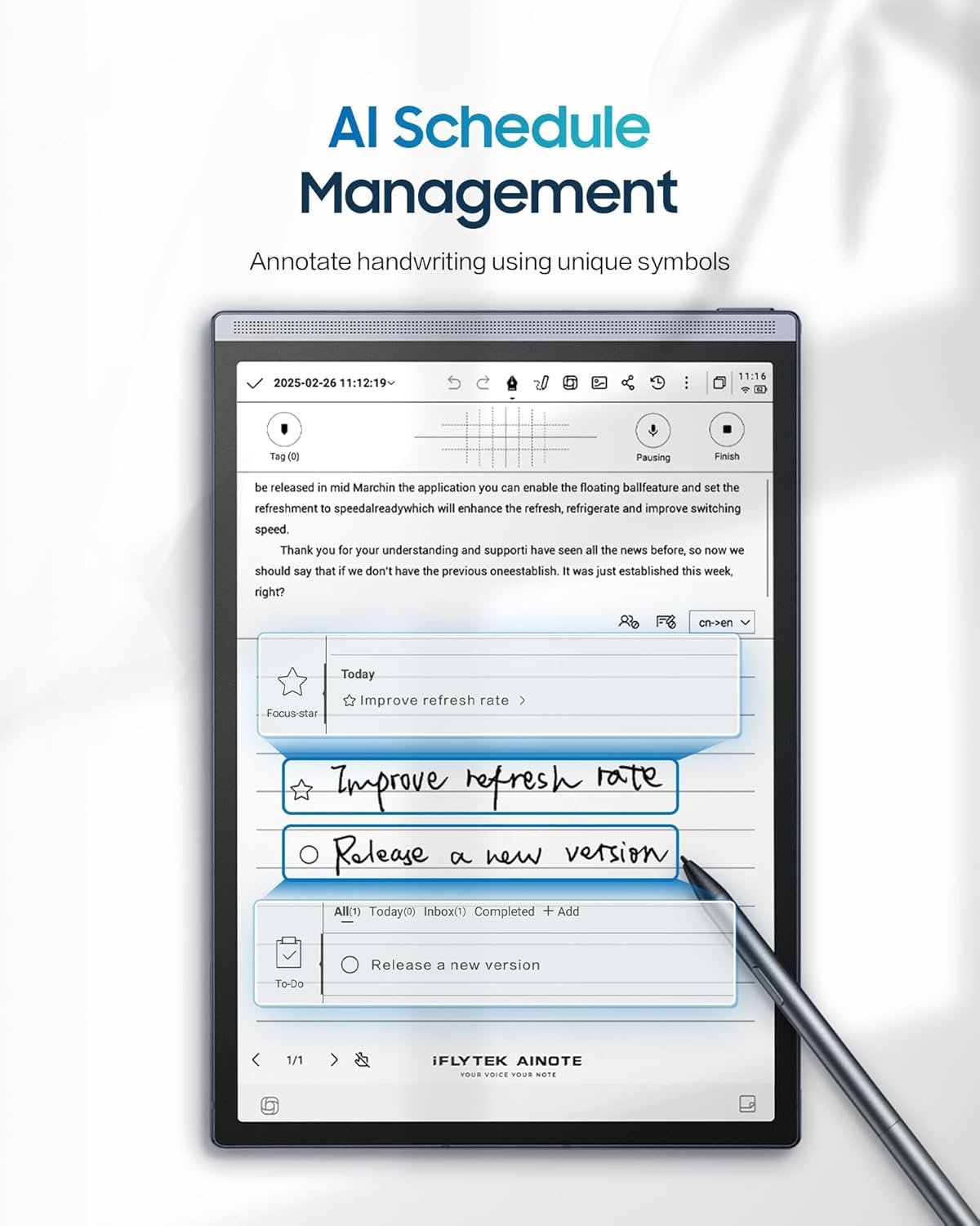 iFLYTEK AINOTE Air 2 Bundle – 8.2" E Ink AI Note-taking Tablet with Stylus, 4096 Pressure Levels, Digital Notebook with Voice-to-Text Transcription, Multi-languages Support, Ideal for Meetings & Study
