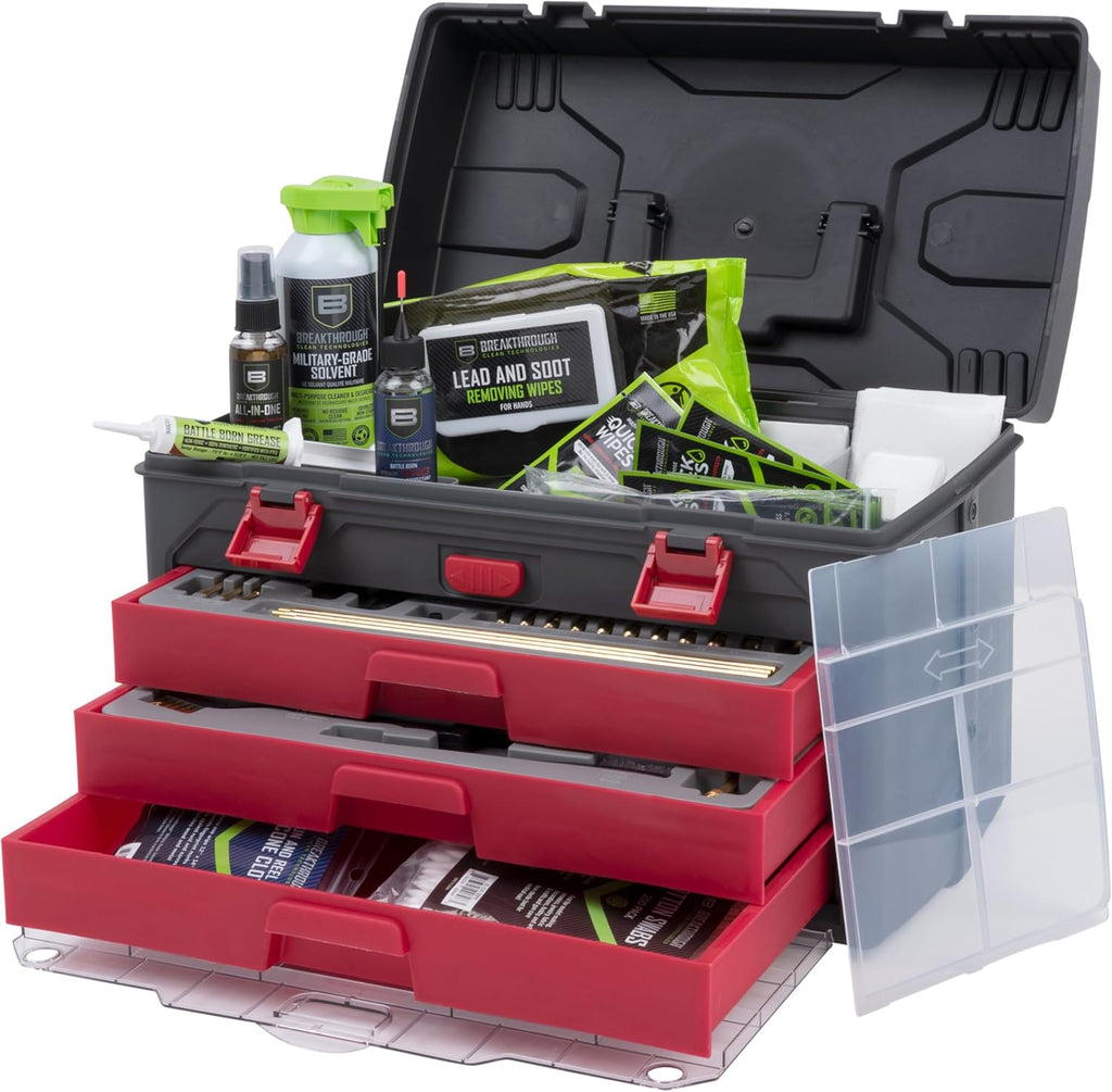 Allen Company Krome Universal Gun Cleaning Kit - Handgun, Rifle, and Shotgun Cleaner - 66-Piece - Gun Accessories for Men and Women,Black/Red