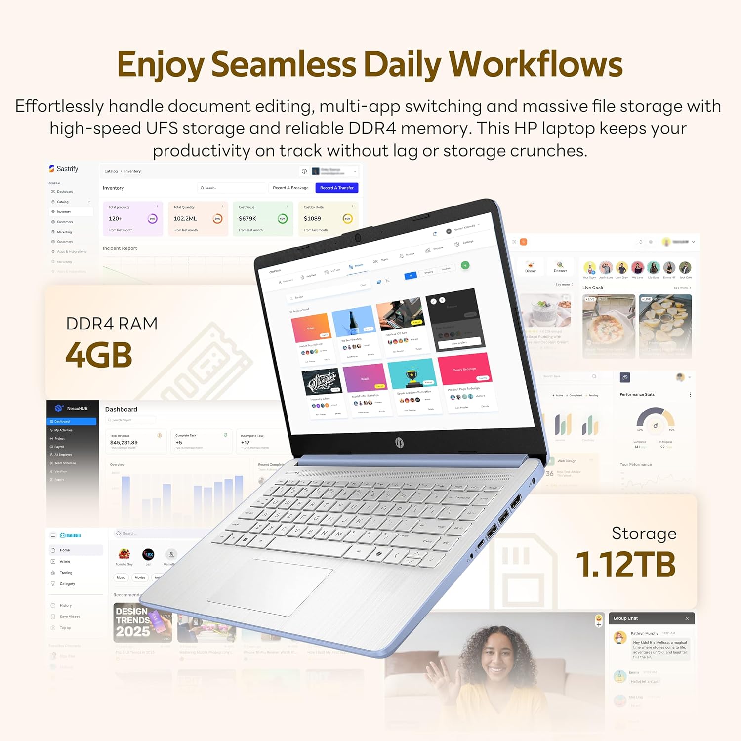HP Stream 14" HD Student&Business Laptop with AI Copilot, Intel Processor N150, 4GB RAM, 1.12TB Storage (128GB UFS + 1TB Docking Station), 1 Year Office 365, 720p Webcam, Win 11, Sky Blue
