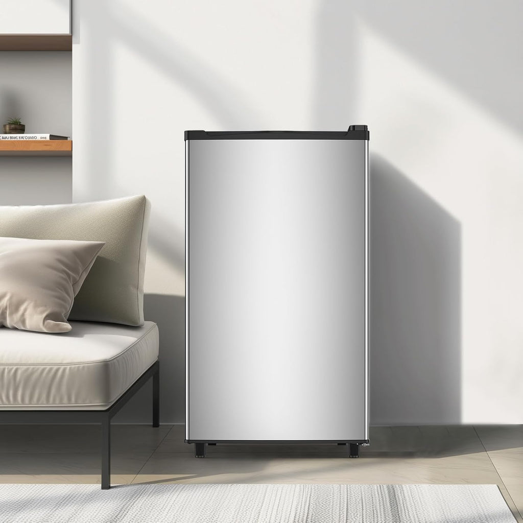 DUMOS 3.2 Cu.Ft Mini Fridge with Freezer, Single Door Refrigerator with Adjustable Thermostat, Compact Small Fridge for Bedroom, Office, Dorm, 17.72"*17.72"*31" Silver