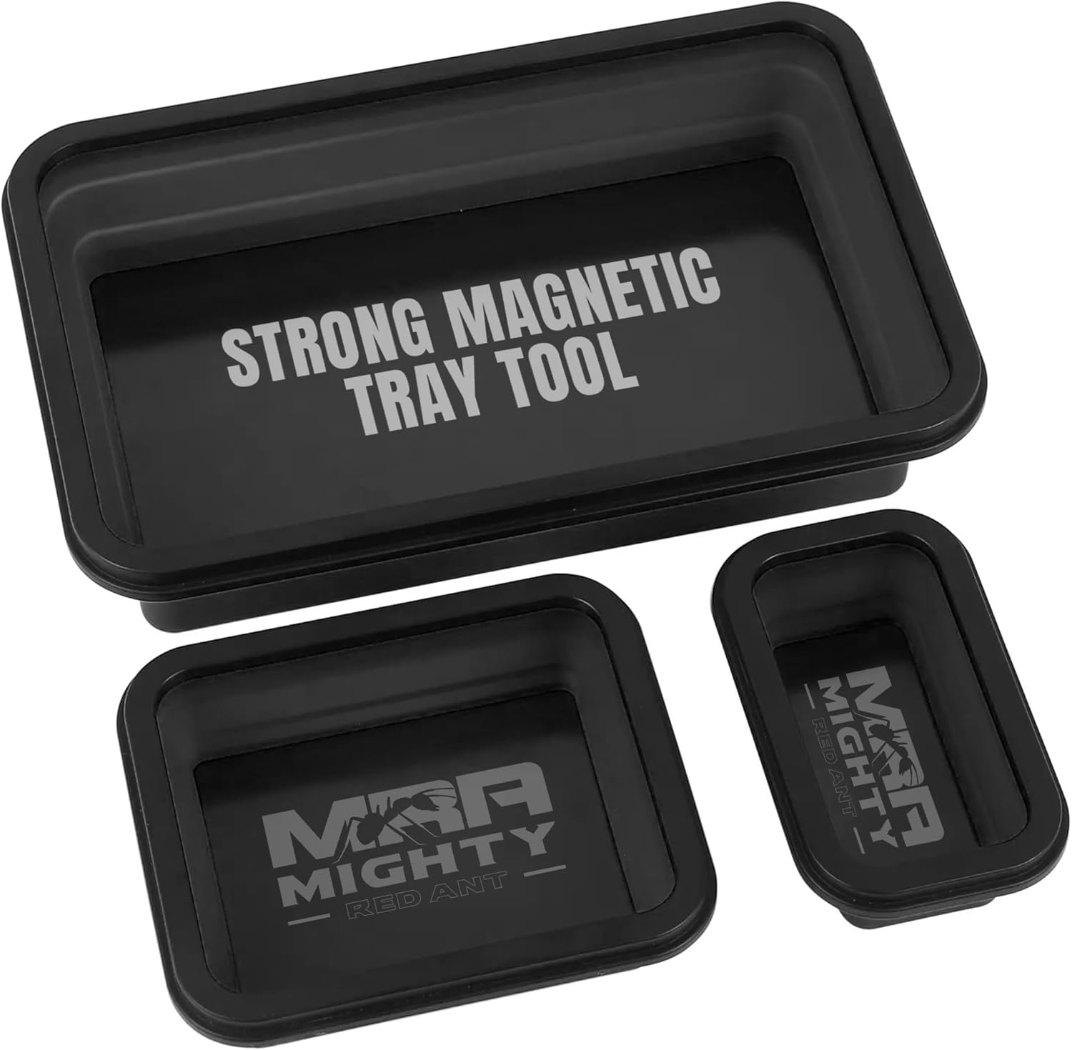 Magnetic Parts Tray Set 3-Pack - Collapsible Silicone Magnetic Tray with Strong Base - Multi-Size (Black)