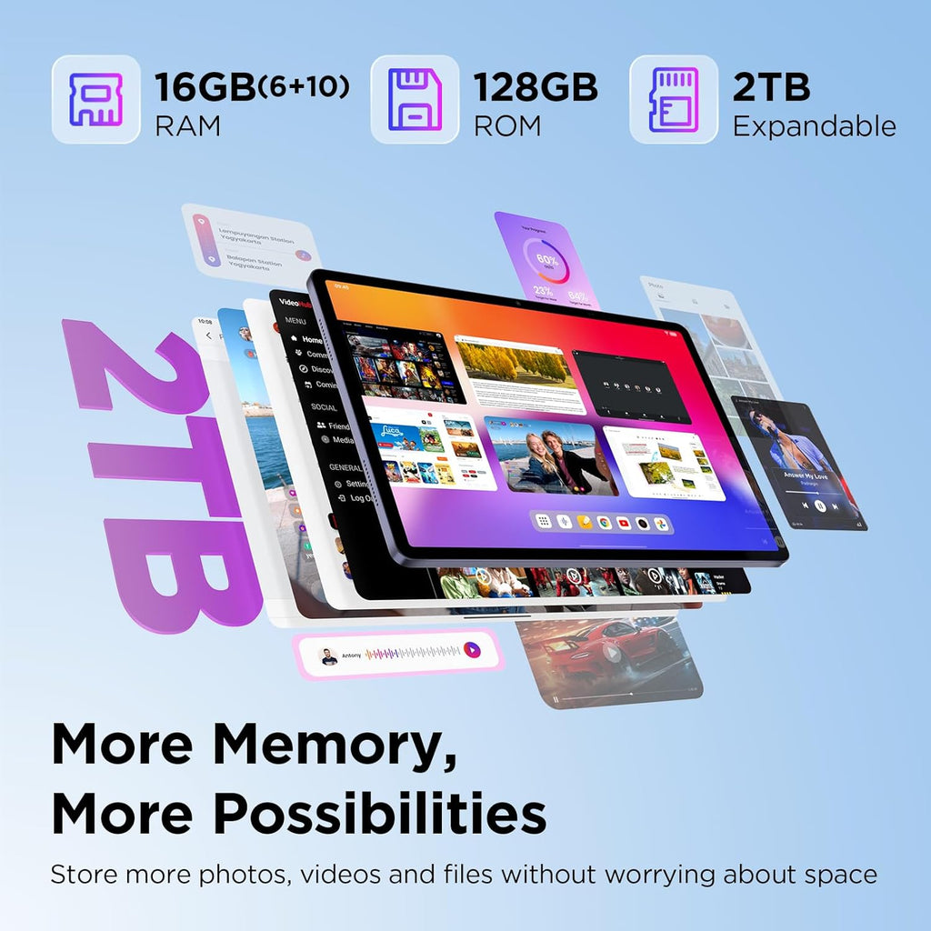 TCL TAB A1 Plus Android Tablet, 12.2” 2.4K 120Hz Display, 16GB RAM (6GB+10GB), 128GB Storage, AI Tools, 8000mAh Battery, Android 16, Quad Speakers, Tablet for Work, Study & Entertainment
