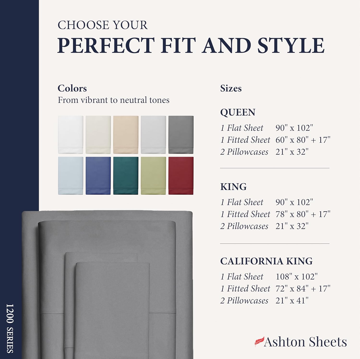100% Egyptian Cotton King Size Sheets Set - Luxury 1200 Series Signature Collection Egyptian Cotton Sheet (4 PC, Dark Grey), Soft Cooling, Sateen Weave, 17" Deep Pocket Hotel Bed Set