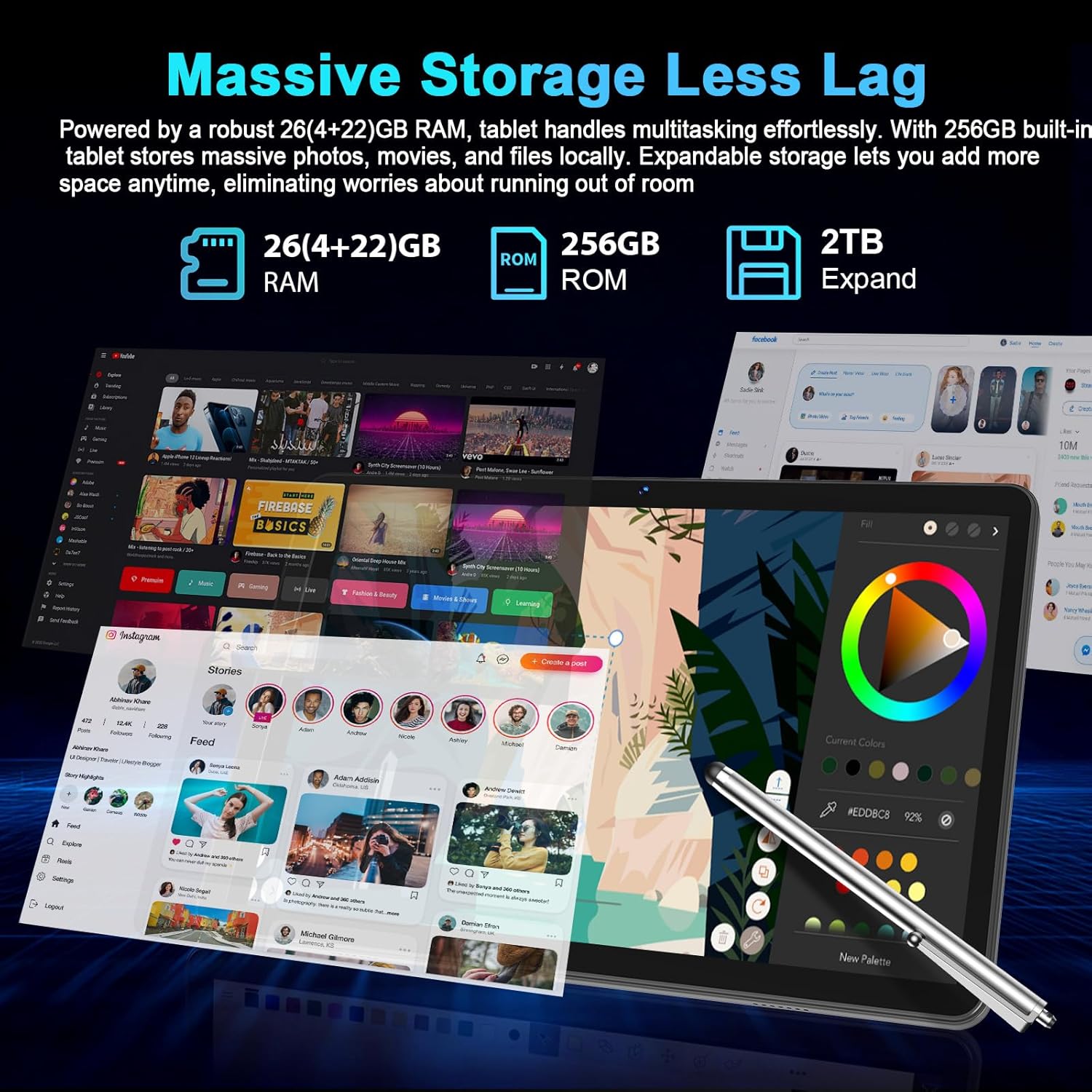 Suicoey 2026 Tablet with Keyboard, 26GB + 256GB (2TB Expand), 10 inch Android 15 Tablets with Octa Core, Gemini AI, 5G WiFi, 8000mAh, BT 5.0, 2 in 1 AI Tablet with Case, Mouse, Stylus (Black Case)