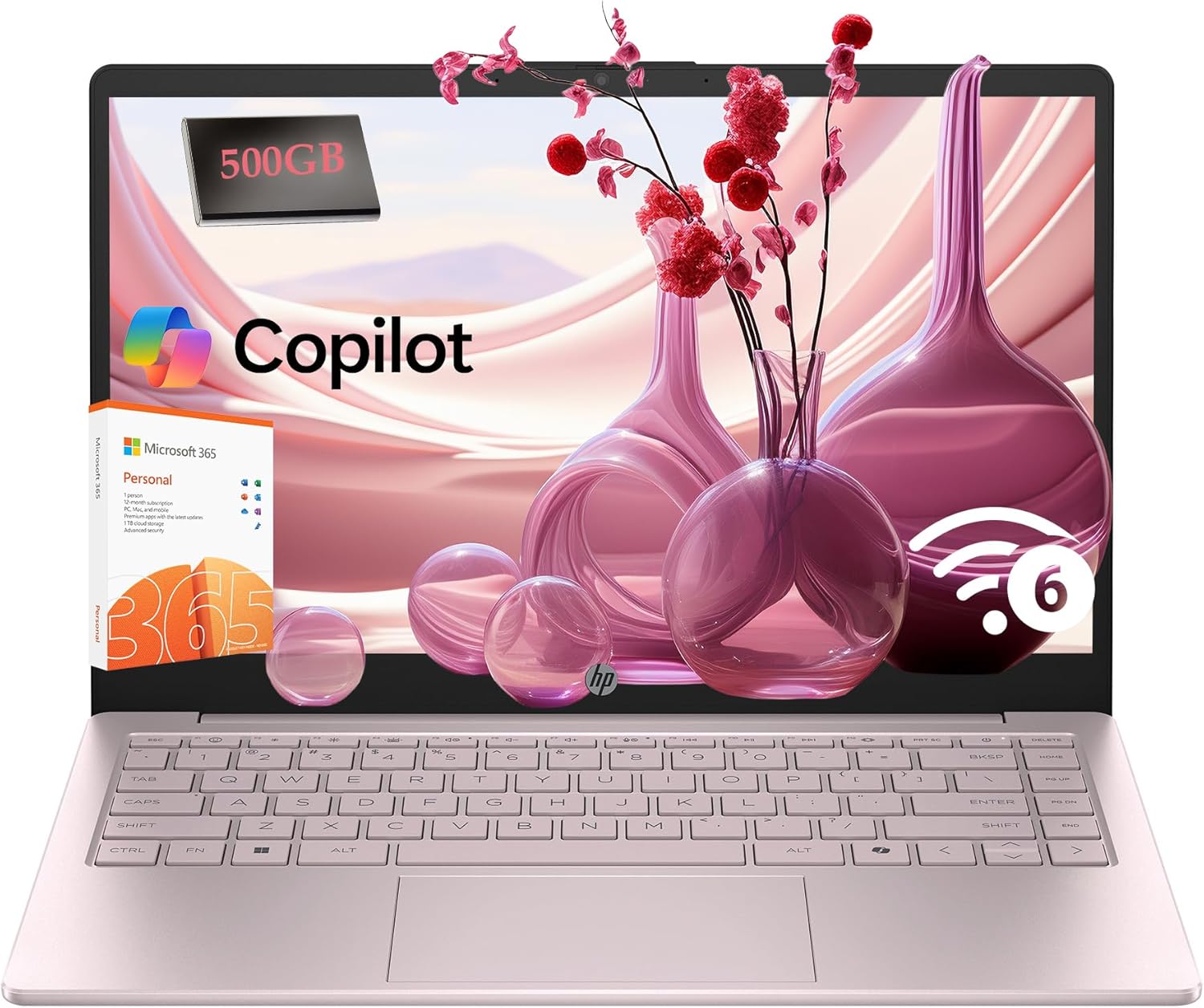 HP 14" Portable Laptop Computer with Intel N150, Microsoft Office 365 Included, 4GB RAM, 128GB Storage, 500GB External HDD, Student Everyday Use, All-Day Battery Life & Fast Charging, Windows 11 Home