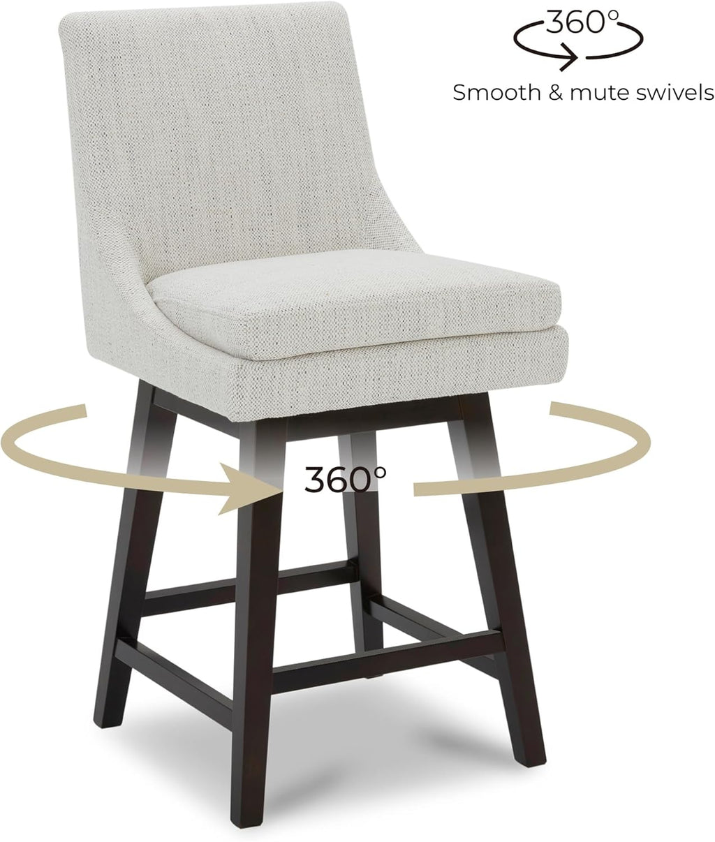 CHITA Bar Height Swivel Barstool with Back Set of 2, FSC Certified Upholstered Bar Stool, 30.7" H Seat Height, Fabric in Ivory