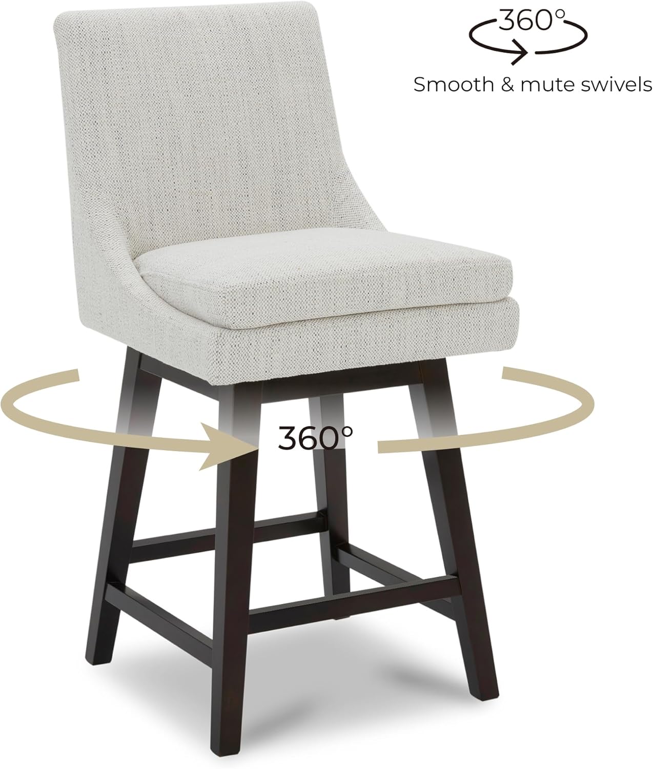 CHITA Bar Height Swivel Barstool with Back Set of 2, FSC Certified Upholstered Bar Stool, 30.7" H Seat Height, Fabric in Ivory