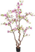 Faux Magnolia Tree 6.8 ft - with 57 Pcs White-Purple Flowers - Tall Artificial Plants Indoor, Large Fake Plant Perfect Potted Magnolia Flower Decor for Living Room, Stairs, Shop, Porch, Study Room