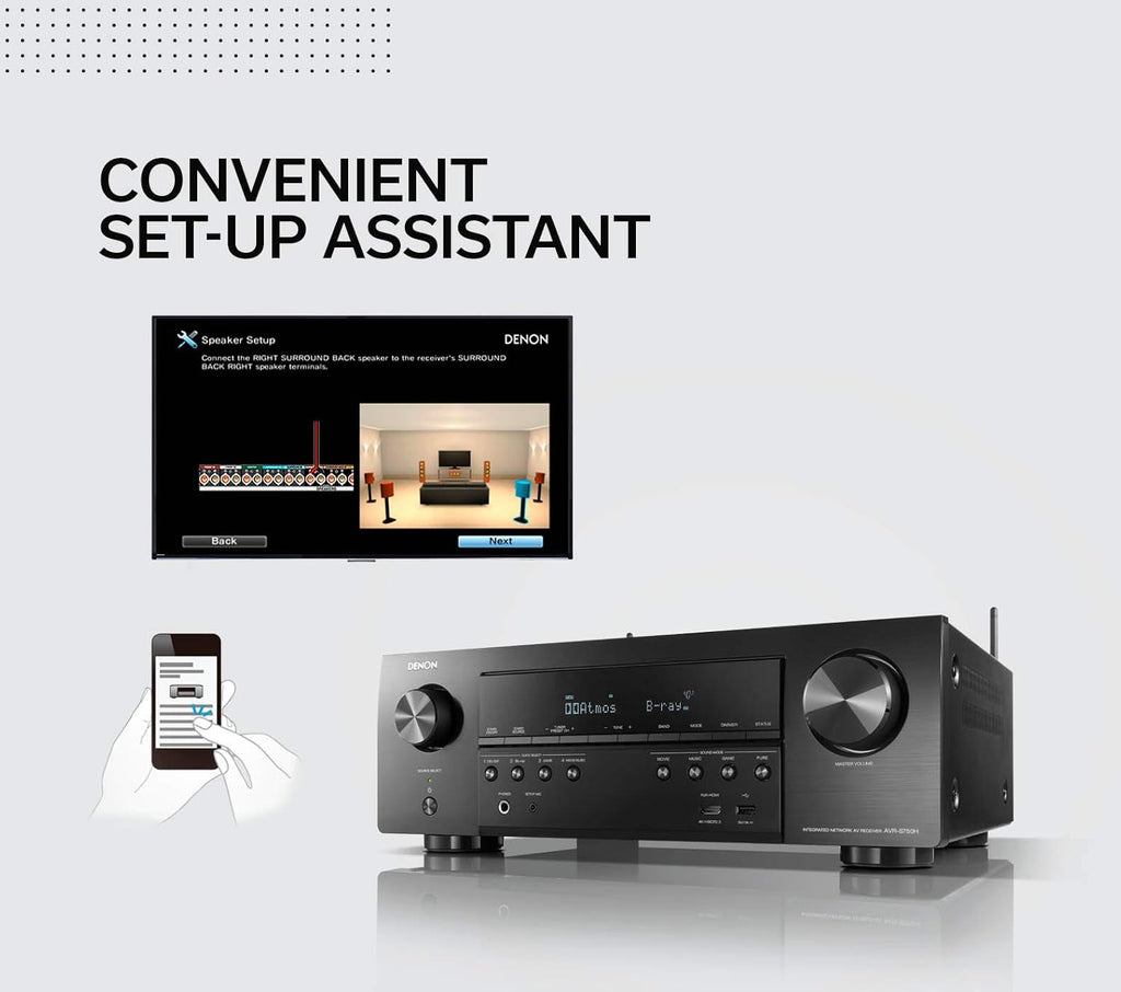 Denon AVR-S750H Receiver, 7.2 Channel (165W x 7) - 4K Ultra HD Home Theater (2019) | Music Streaming | New - eARC, 3D Dolby Surround Sound (Atmos, DTS/Virtual Height Elevation) | Alexa + HEOS