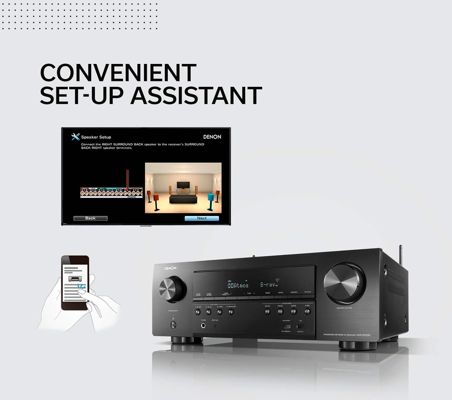 Denon AVR-S750H Receiver, 7.2 Channel (165W x 7) - 4K Ultra HD Home Theater (2019) | Music Streaming | New - eARC, 3D Dolby Surround Sound (Atmos, DTS/Virtual Height Elevation) | Alexa + HEOS