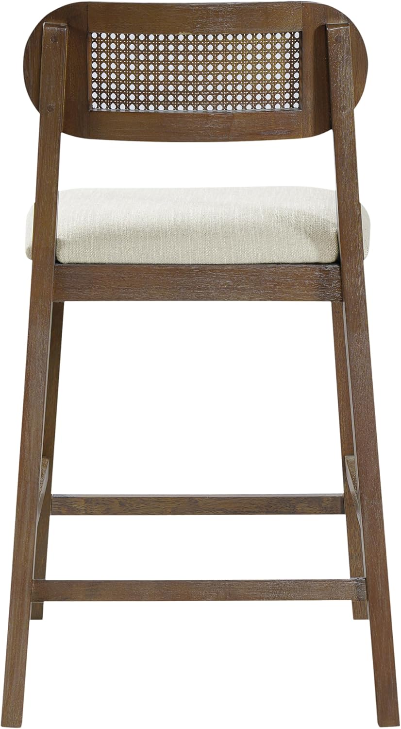 Christopher Knight Home Kaylin Modern Counter Height Bar Stools Set of 2, Upholstered Bar Stool for Kitchen Island, Wood Dining Room Chair with Rattan Back, Counter Stool with Footrest, Brown+Beige
