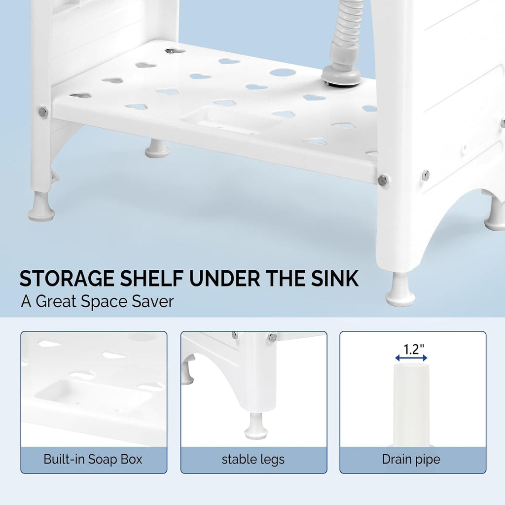 VINGLI Spacious White Utility Sink Laundry Tub for Laundry Room, Garage Washing Station, Slop Sink, Freestanding Sink with Stainless Steel Faucet, Drain, Storage Shelf and Removable Drainboard,White