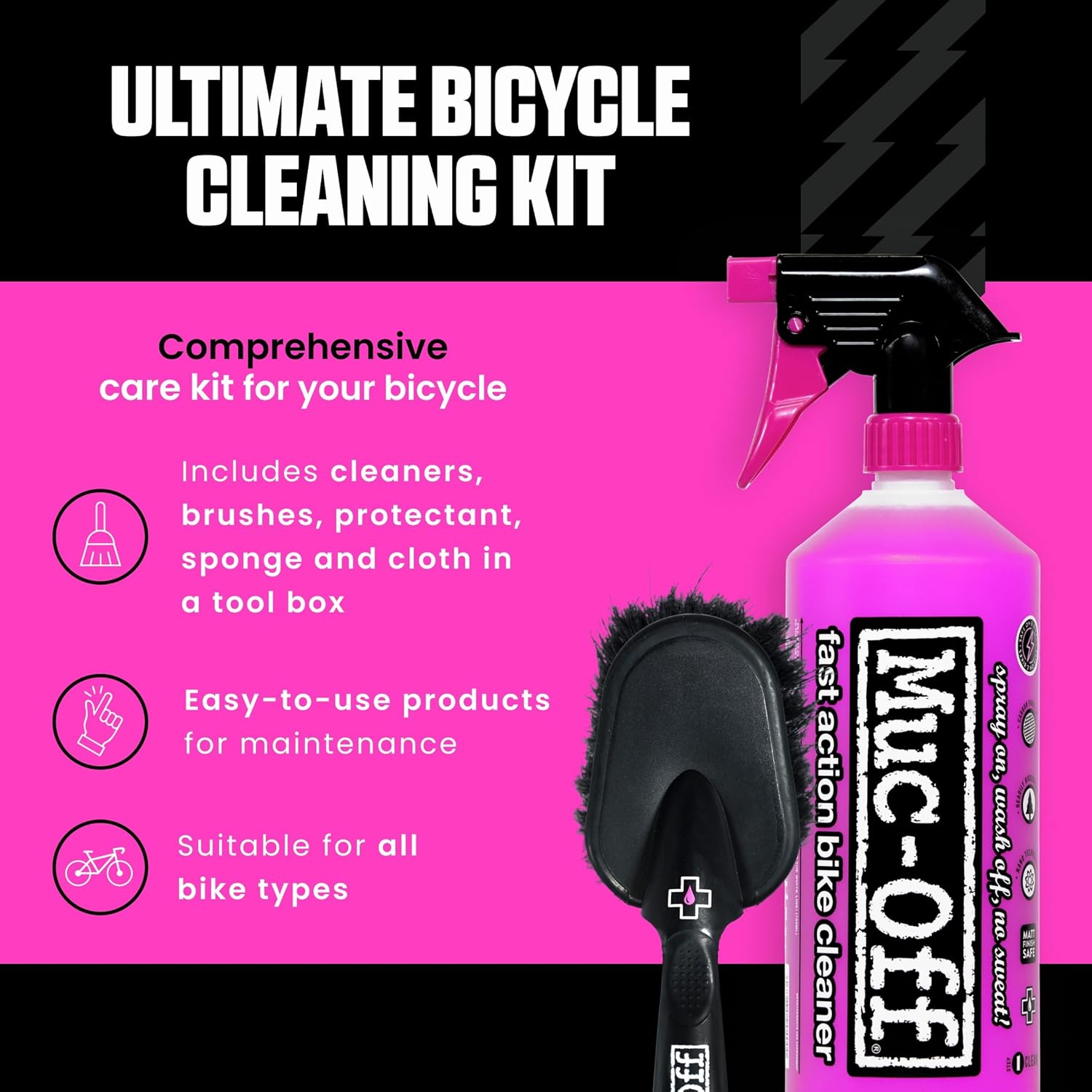 Muc Off Ultimate Bicycle Cleaning Kit - Must-Have Kit to Clean, Protect and Lube Your Bike - Includes Bike Cleaner, Bike Protect, Brushes and More