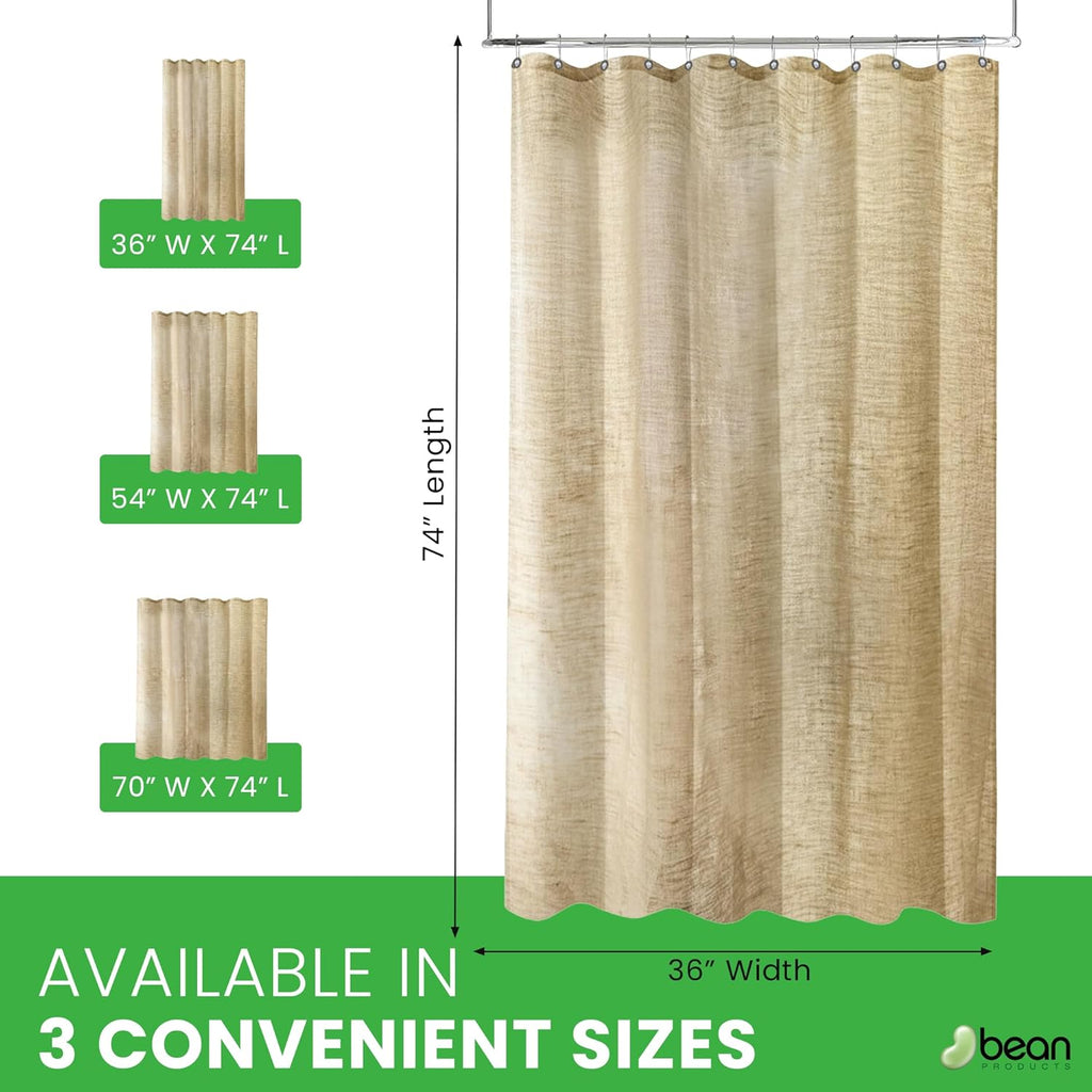 Bean Products Hemp Fabric Shower Curtain Liner - Lightweight and Washable Natural Breathable Fabric Stall Shower Liner - Perfect for Master Bath Tubs, Guest Bathrooms and Dorms - Natural, 36" x 74"