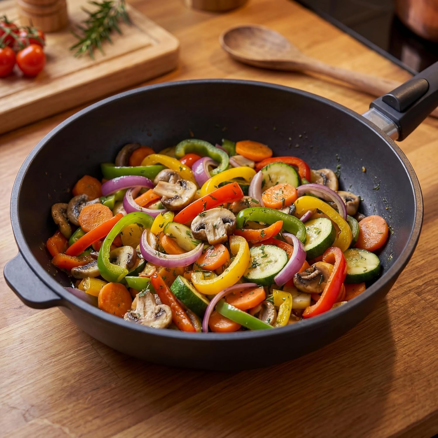 Hoffmann 11" BEST Nonstick Frying Pan with Lid – PFAS-Free, Made in Germany, High-Sided Premium Skillet, Removable Handle, Induction Ready, Heavy Cast Aluminum (StonIQ Series)