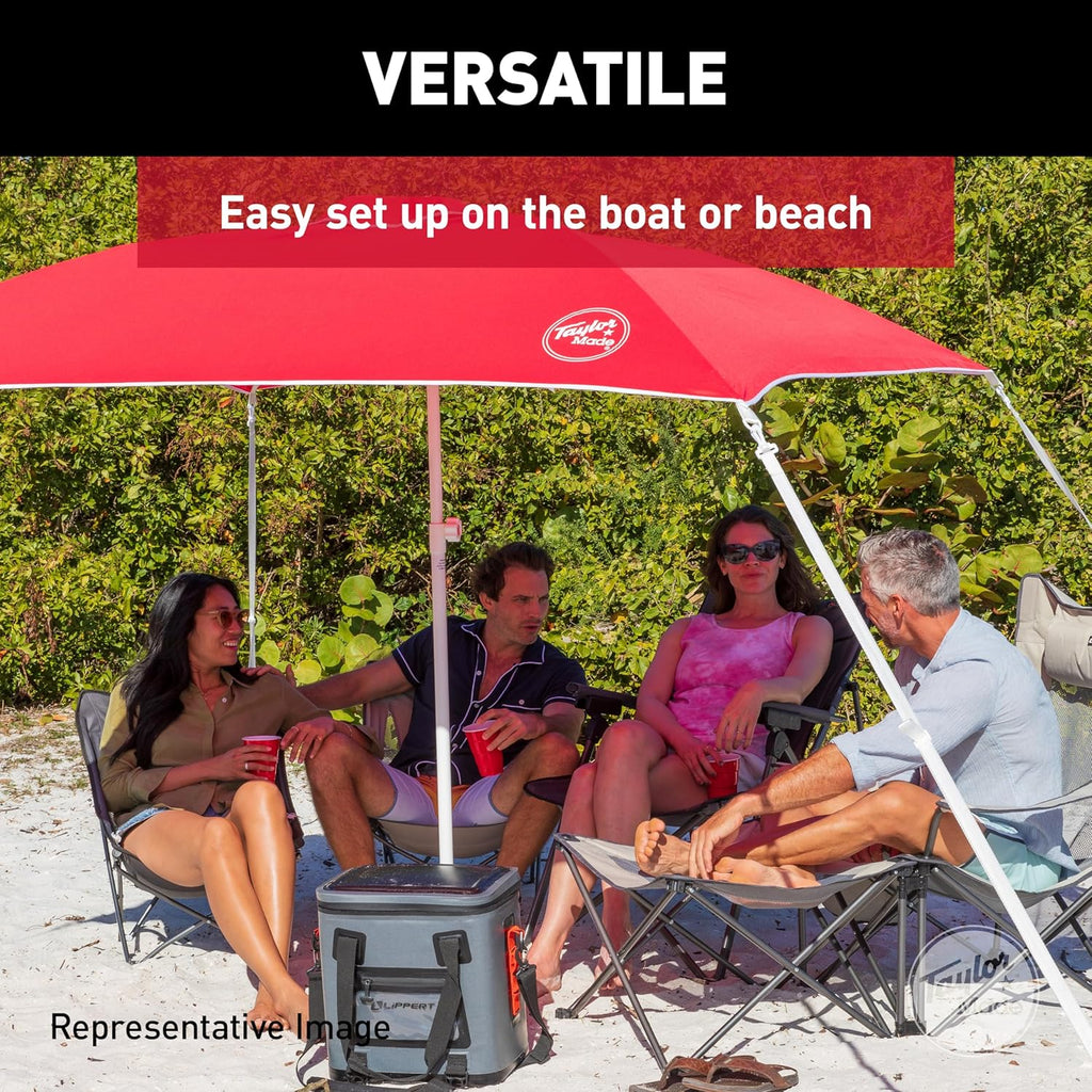 Taylor Made Anchorshade III Boat Shade, White, 6' x 6', Adjustable Aluminum Pole to 8 Feet, UV-Treated Fade-Resistant Nylon, Market-Style Top, Carrying Case, Fits Most Boats and Benches – 22042