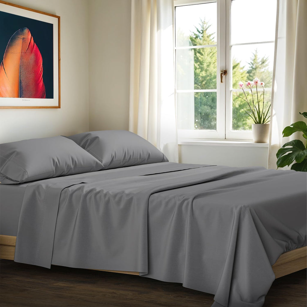 100% Egyptian Cotton King Size Sheets Set - Luxury 1200 Series Signature Collection Egyptian Cotton Sheet (4 PC, Dark Grey), Soft Cooling, Sateen Weave, 17" Deep Pocket Hotel Bed Set