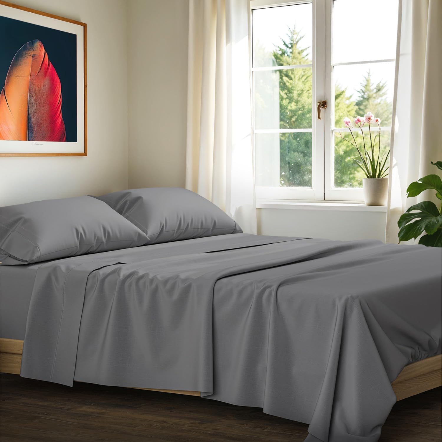 100% Egyptian Cotton King Size Sheets Set - Luxury 1200 Series Signature Collection Egyptian Cotton Sheet (4 PC, Dark Grey), Soft Cooling, Sateen Weave, 17" Deep Pocket Hotel Bed Set