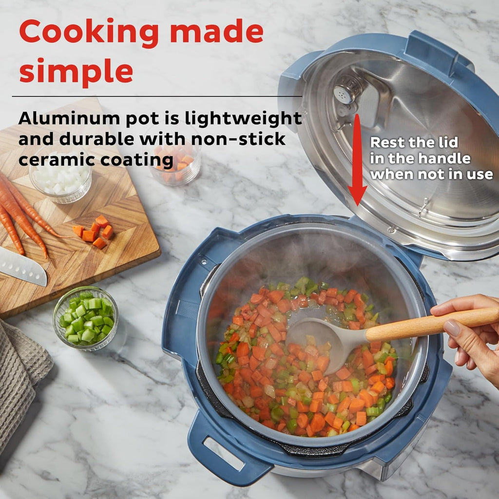 6Qt RIO Chef Series 7-in-1 Multi-Cooker, Pressure Cooker, Slow Cook, & More, Day Dream- The Non-stick Ceramic-coated Aluminum Pot And Dishwasher-safe Lid Make Washing Up Effortless