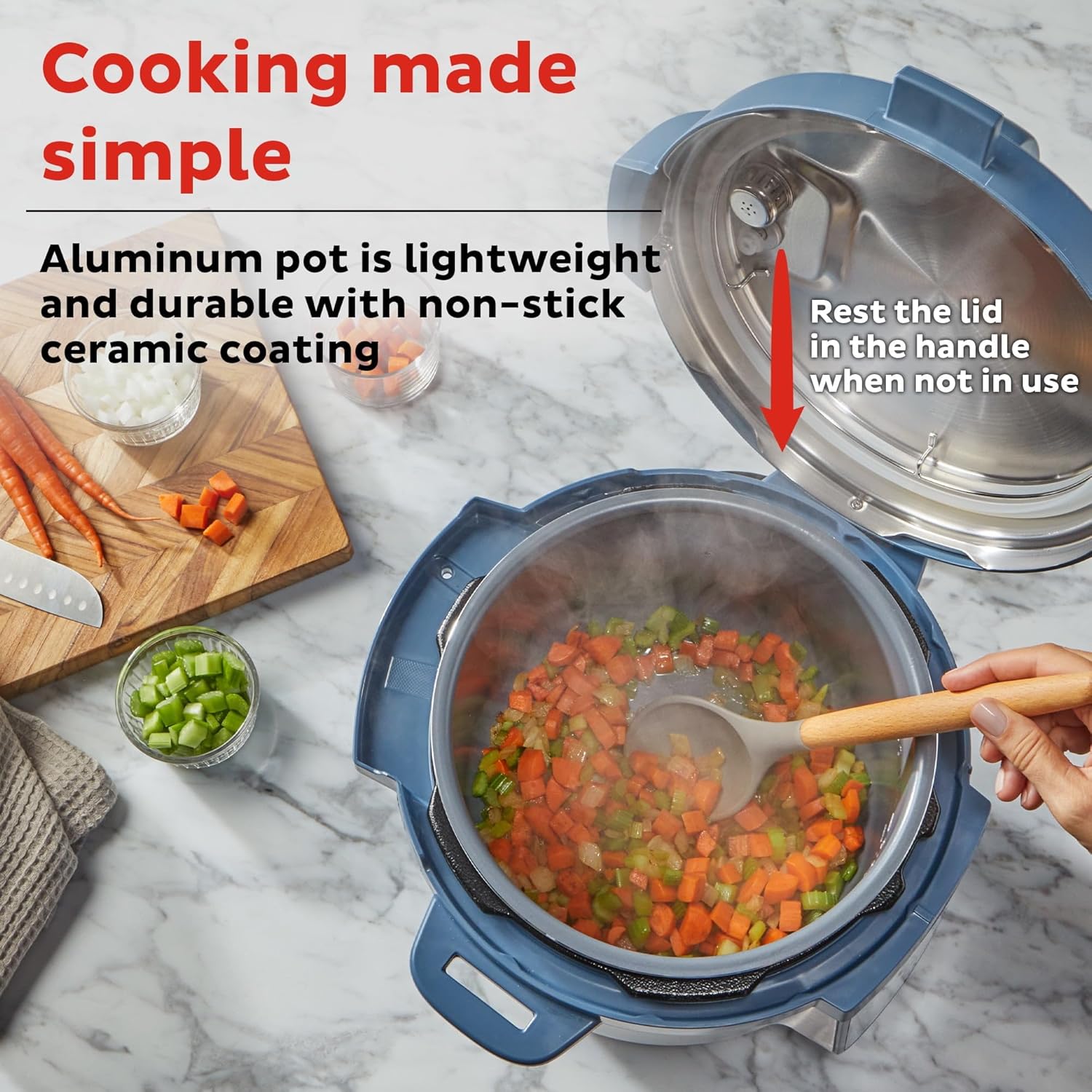 6Qt RIO Chef Series 7-in-1 Multi-Cooker, Pressure Cooker, Slow Cook, & More, Day Dream- The Non-stick Ceramic-coated Aluminum Pot And Dishwasher-safe Lid Make Washing Up Effortless