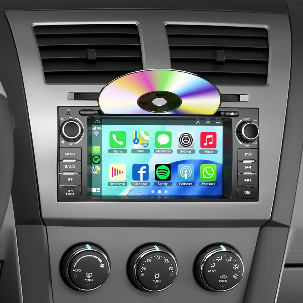 Car Radio Stereo with CD/DVD Player for Dodge Challenger&Avenger(2008-2014), for Dodge RAM 1500 2500 3500 (2009-2012),7 Inch Head Unit with CarPlay & Android Auto,Bluetooth & Mirror Link