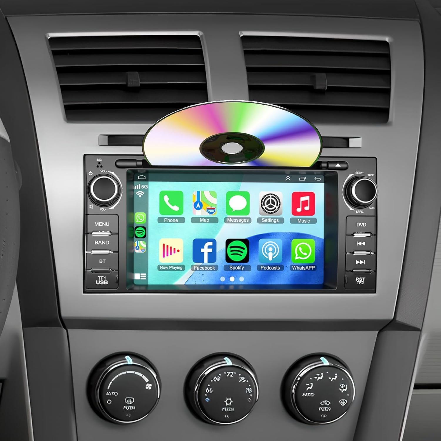 Car Radio Stereo with CD/DVD Player for Dodge Challenger&Avenger(2008-2014), for Dodge RAM 1500 2500 3500 (2009-2012),7 Inch Head Unit with CarPlay & Android Auto,Bluetooth & Mirror Link
