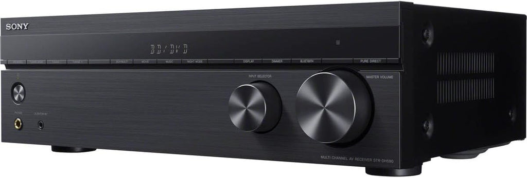 Sony STRDH590 5.2 Channel Surround Sound Home Theater Receiver: 4K HDR AV Receiver with Bluetooth, Black Bundle + H&A HDMI Cable & 100Ft 16 AWG Wire Cable + 6 Pairs Speaker Connector Banana Plugs