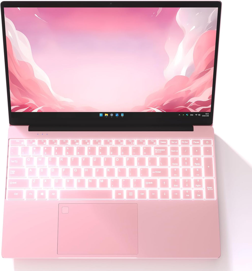 Auusda Business Laptop Computer for Work, Notebook PC for College Students, 15.6" FHD Display, 4-Core Processor, Backlit Keyboard, Fingerprint ID, Up to 10TB Storage, 32GB DDR4 RAM, 1TB NVMe, Pink
