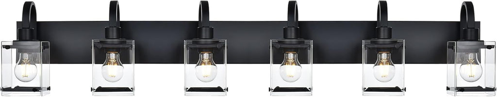 TODOLUZ Modern Vanity Light Fixture Over Mirror,6 Lights Wall Sconce with Clear Glass Shade Bathroom Lighting Black Farmhouse Wall Lamp Bathroom Mirror Kitchen Porch Living Room Workshop