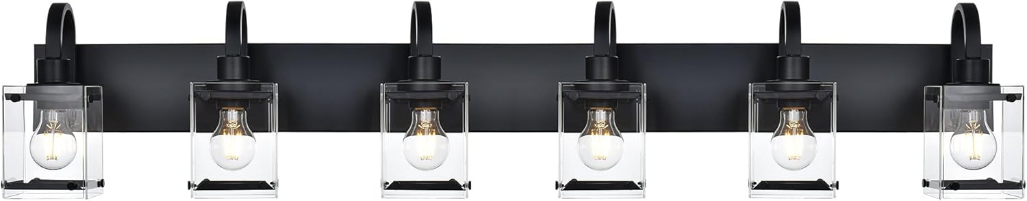 TODOLUZ Modern Vanity Light Fixture Over Mirror,6 Lights Wall Sconce with Clear Glass Shade Bathroom Lighting Black Farmhouse Wall Lamp Bathroom Mirror Kitchen Porch Living Room Workshop