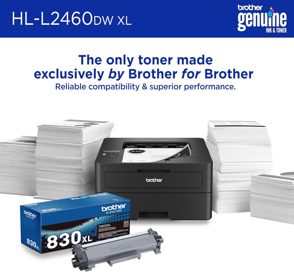Brother HL-L2460DWW XL Wireless Compact Monochrome Printer with Duplex Copy & Scan, Fax, Black & White | Up to 4,200 Pages of Toner Included(1), Works with Alexa