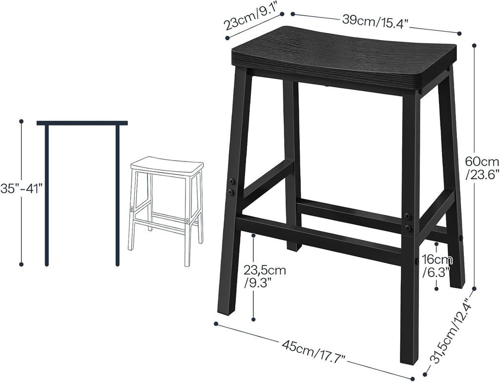 HOOBRO Bar Stools Set of 4, Counter Height Bar Stools, 23.6'' Bar Chairs, Saddle Stools with Footrests, Industrial Barstools for Dining Room, Kitchen, Bar, Black BB02MDP401