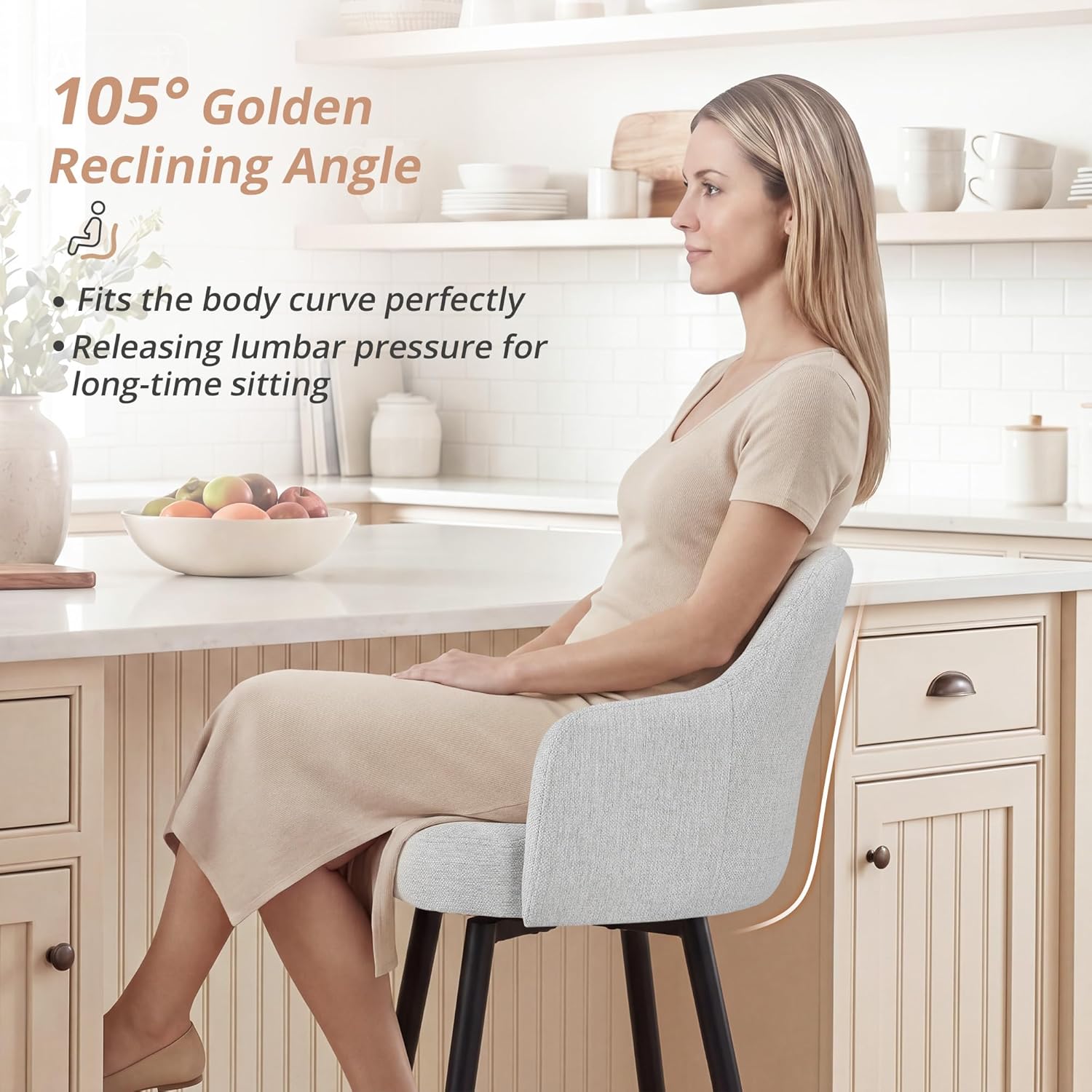 LUE BONA Swivel Bar Stools Set of 3, 26" Counter Height Bar Stools with Ergonomic Semi-Enclosed Back, Fabric Upholstered Barstools with Spring Cushion for Kitchen Island, Light Gray