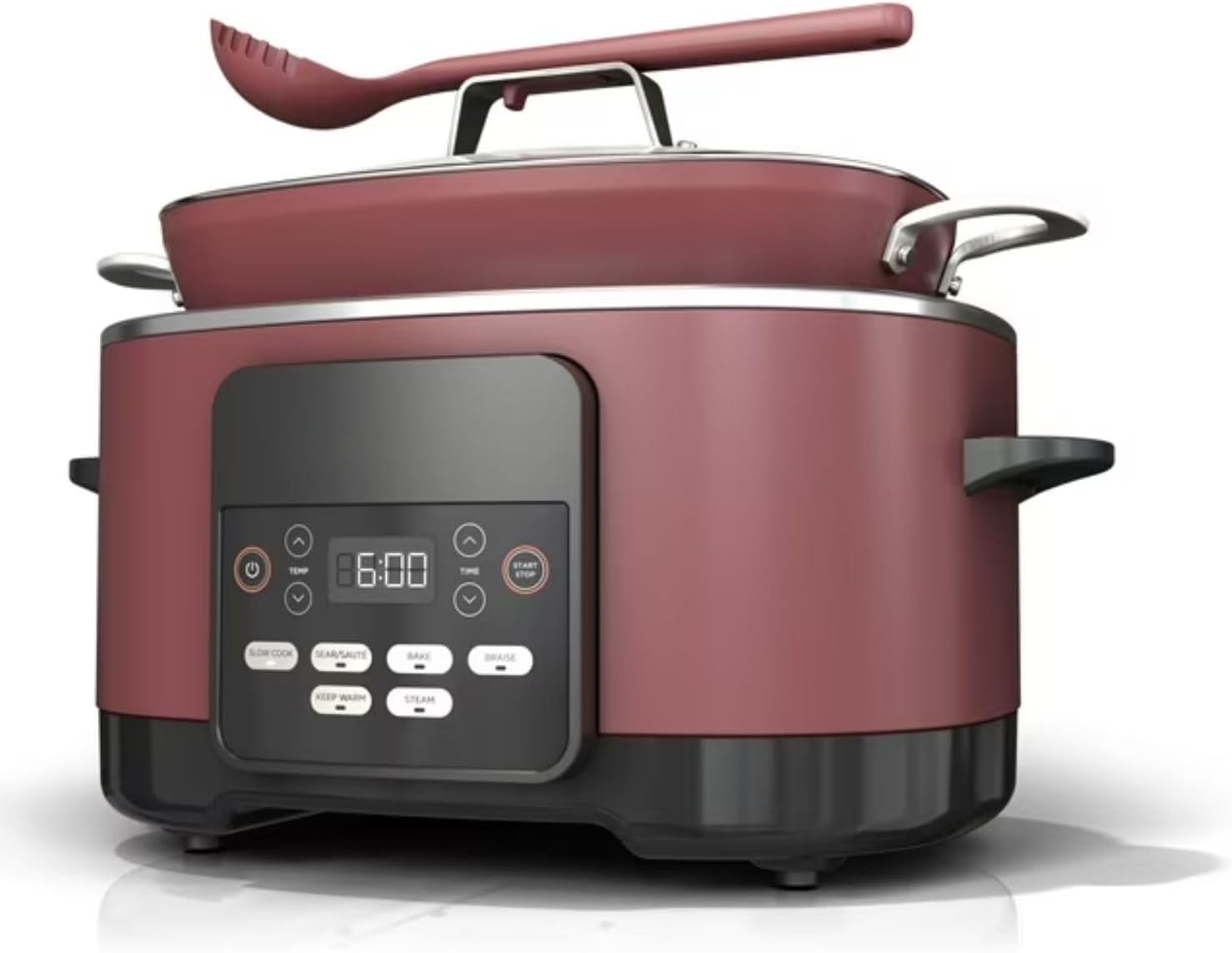 Foodi Possible Cooker, 8.5 Quart, 6-in-1 Multi-Cooker, Slow Cooker, Steamer, Glass Lid Integrated Cooking Utensil, Nonstick, Oven Safe Pot to 500°F, MC1000WM (Cherry Tarte)