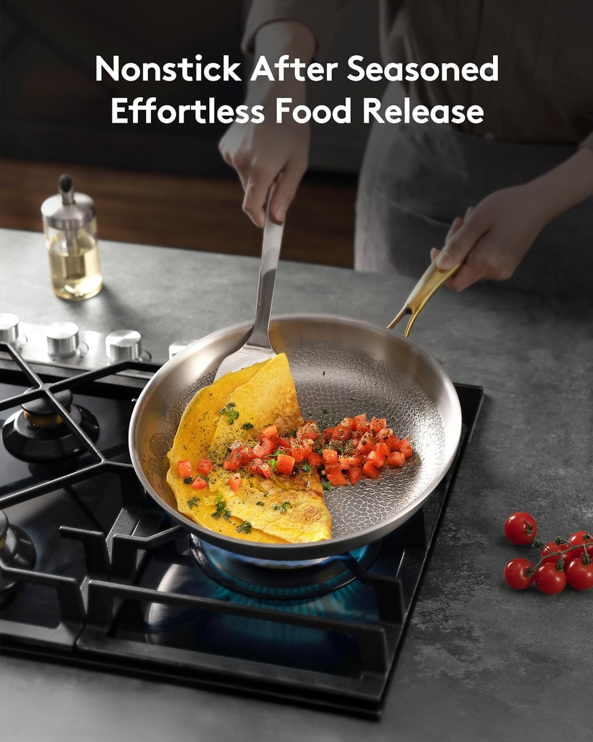 Titanium Pans for Cooking | 12 Inch Pure Tagine Titanium Skillet with Lid | Hammered Chef-Grade Design | PFAS/PFOA/PTFE-Free | Induction & Oven-Safe