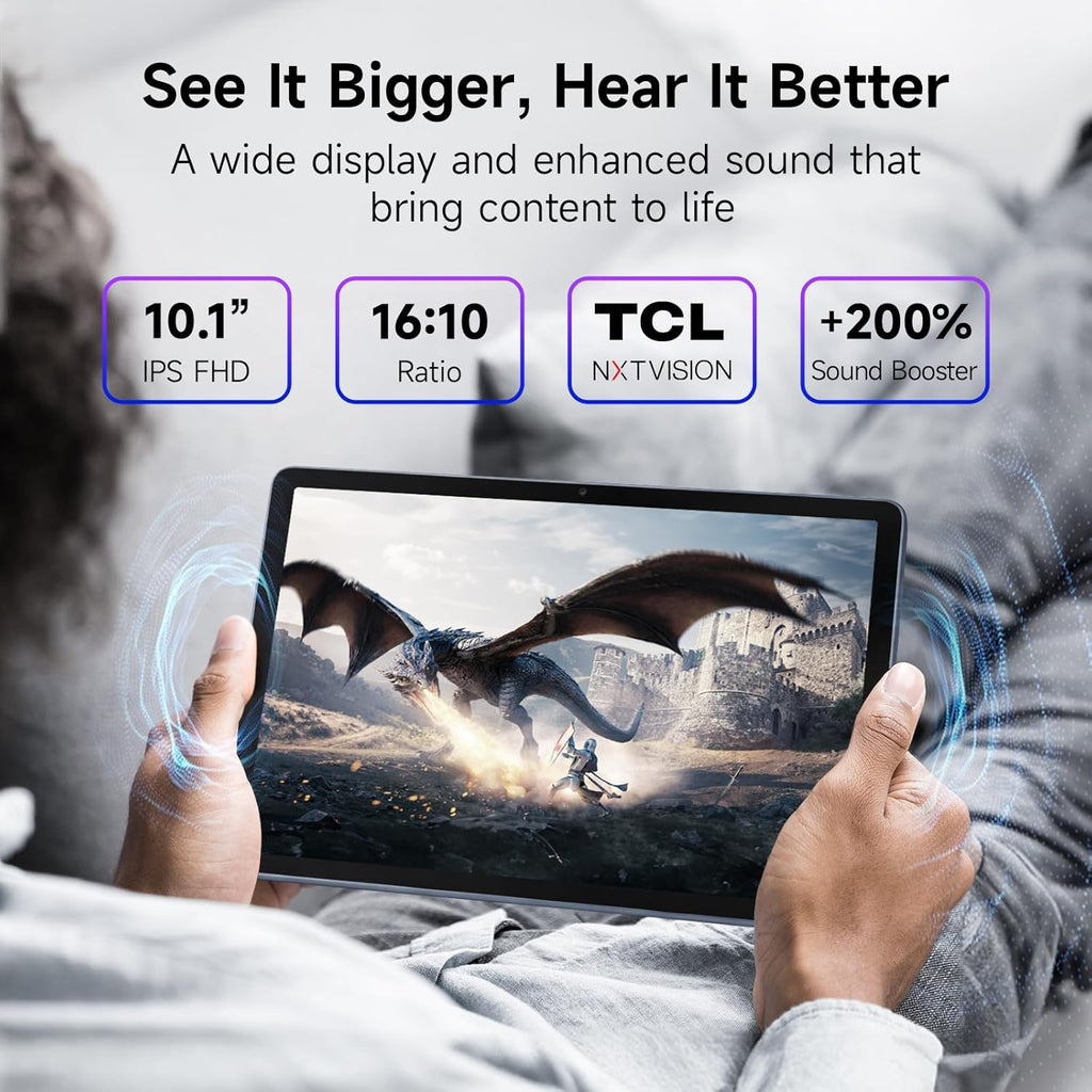 TCL TAB 10 Gen 4 Android Tablet, 10.1” FHD IPS Display, Octa-Core CPU, 12GB RAM (4GB+8GB), 128GB Storage, 6000mAh Battery, Android 15, Wi-Fi, Metal Body, Tablet for Students, Young Adults & Families