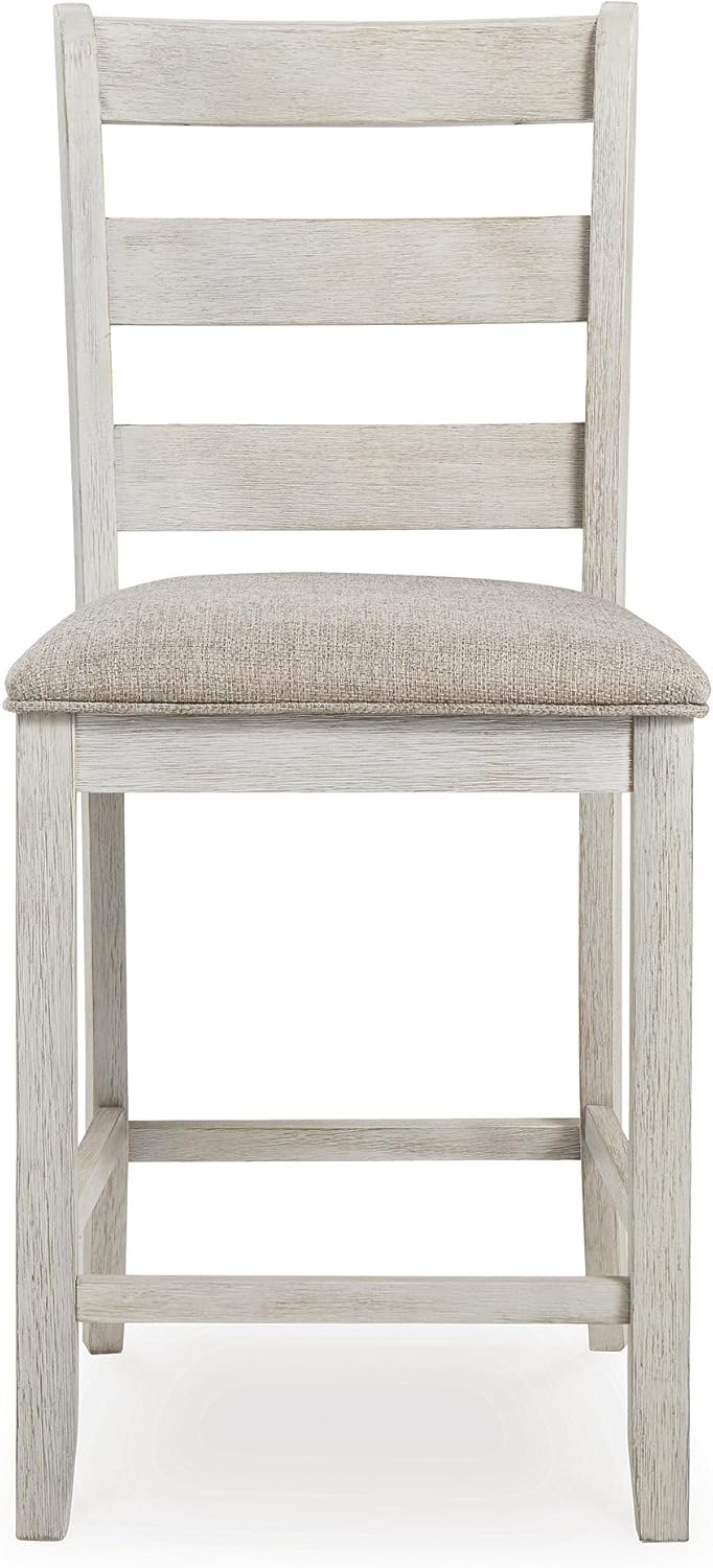 Signature Design by Ashley Skempton | 2-Count 24" Counter-Height Upholstered Bar Stools – Coastal Chic Ladder-Back, Antique White