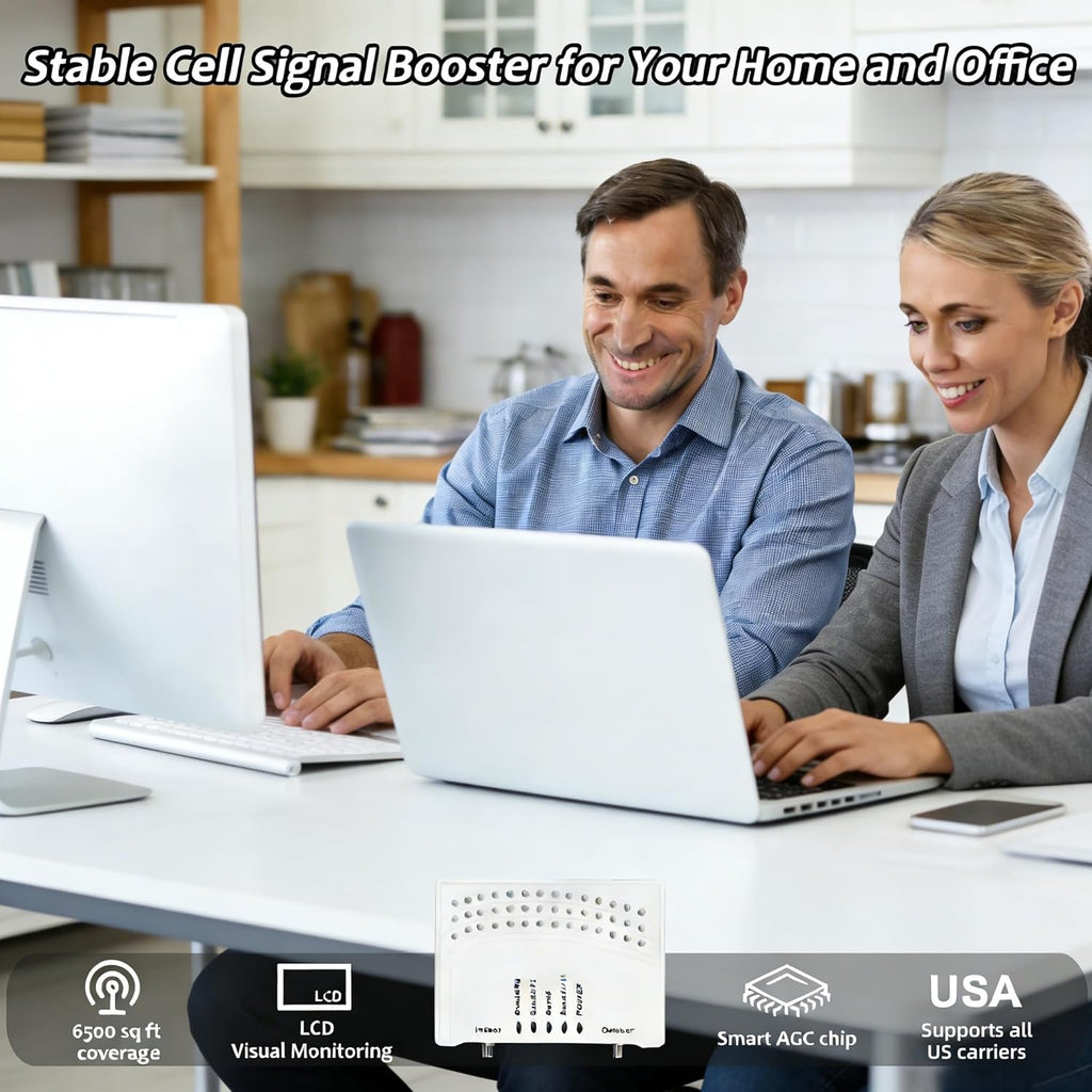Cell Phone Booster for Home & Multi-Room, Cell Phone Signal Booster with 2 Indoor Antennas for Band 66/2/4/5/12/17/13/25,Up to 6000 Sq.Ft,Boost 4G 5G LTE Data for All U.S. Carriers, FCC Approved